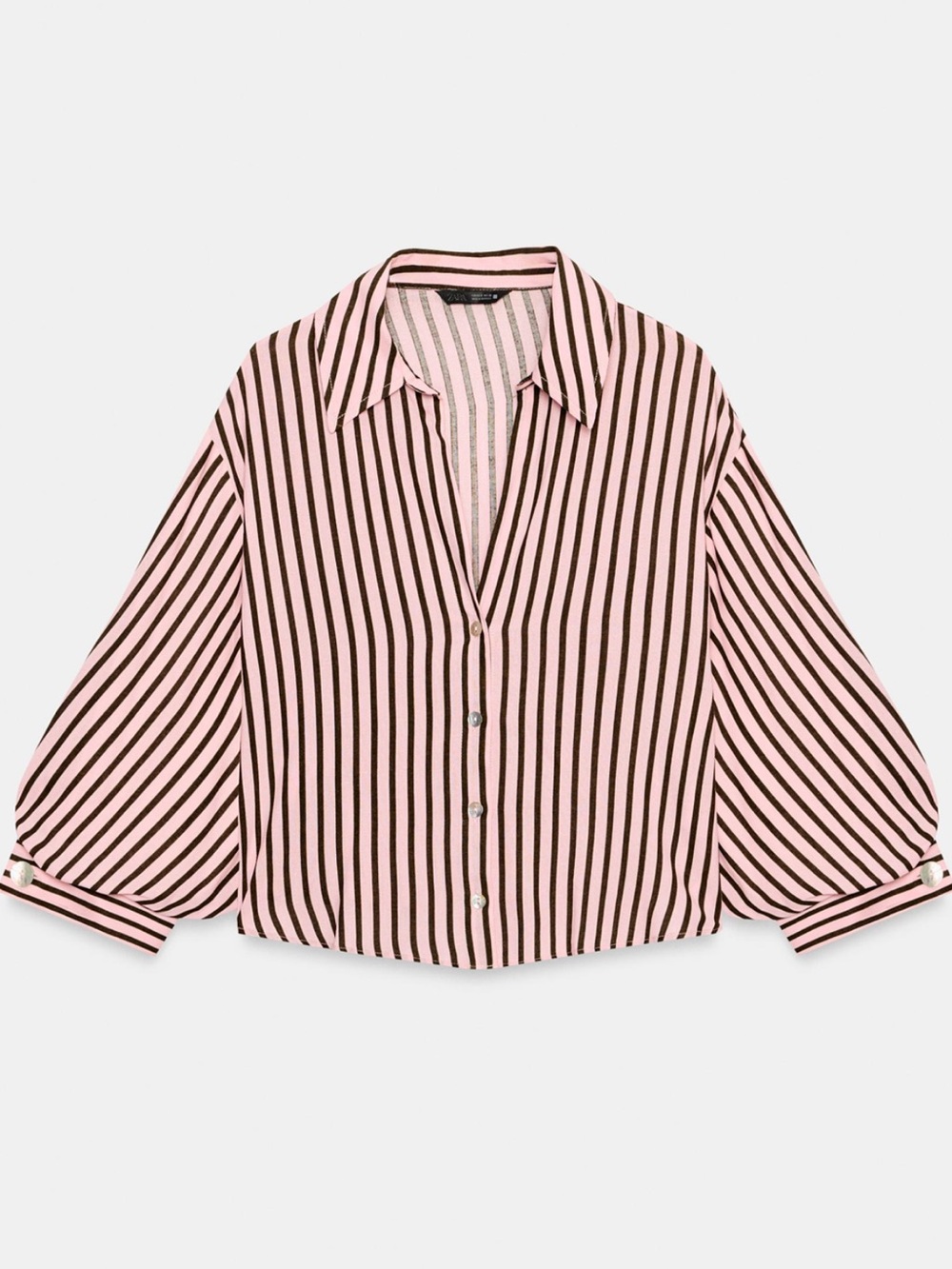 Zara Pink Striped Balloon Sleeve Button Front Shirt Blouse M NWT - Picture 6 of 11